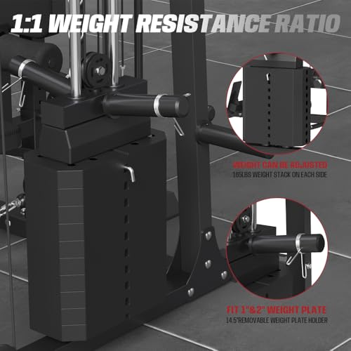 Commercial SmithMachine with Smith Bar, Home Gym Station with Dual Weight Stacks, 4000LBS Power Cage Squat Rack with Lever Arm, Leg Press