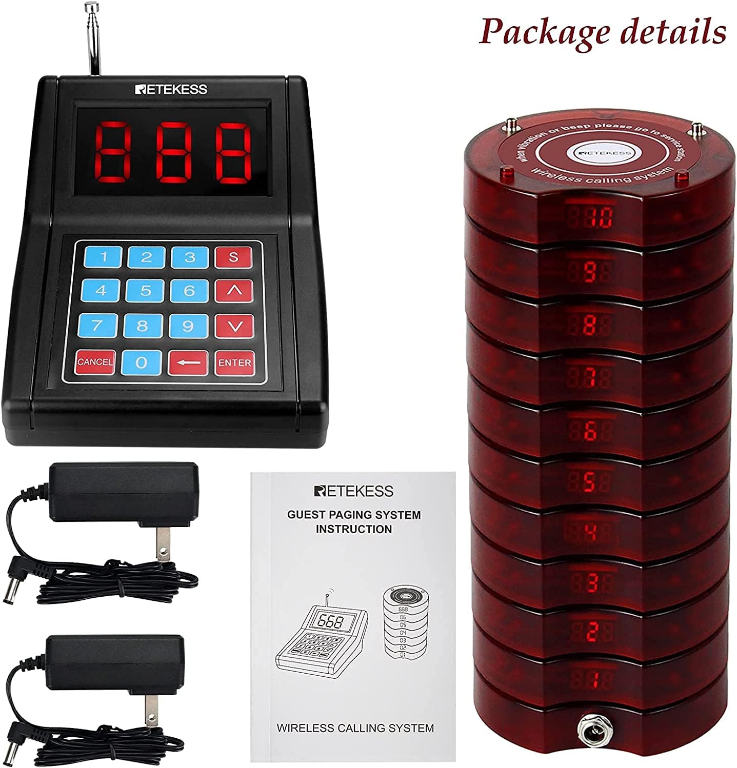 Retekess TD165 Pager System,Pagers for Restaurants,Cancel Call,Max 999 Buzzers,Long Range,10 Pagers and Beepers with Lanyard Hole for Clinic,Hospital
