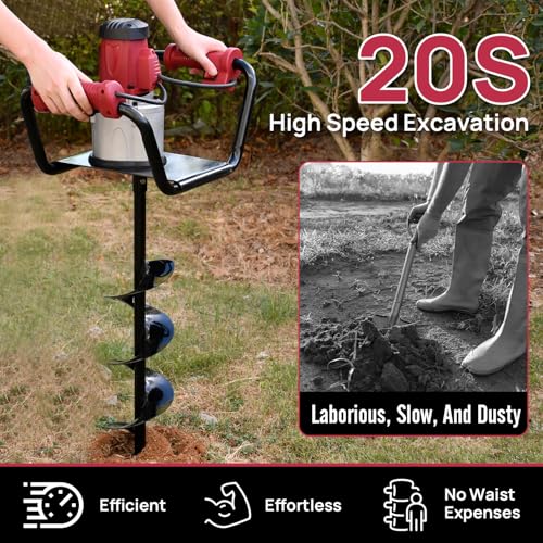 DC HOUSE 1500W Electric Post Hole Digger Earth Auger Hole Digger Auger Digging Tools Auger with 8" Digging Auger and Extension Rods for Farmland