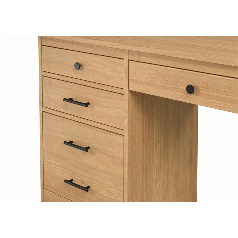 Linon Cody Wood Desk with File Cabinet in Natural