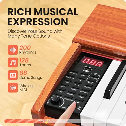 Fesley Digital Piano 88 Key Weighted Keyboard: Full Size Electric Piano with Graded Hammer Action for Professional, Dual Stereo Speakers & 3-Pedal