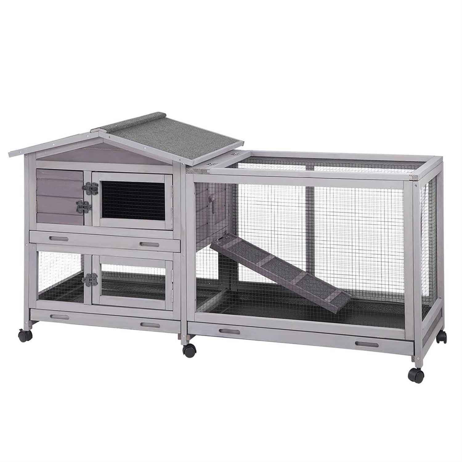 Aivituvin Rabbit Hutch Indoor 62 Cage Outdoor Chicken Coop Guinea Pig Cage on Wheels Bunny Cage with 3 Deep No Leakage Pull Out Tray,Waterproof