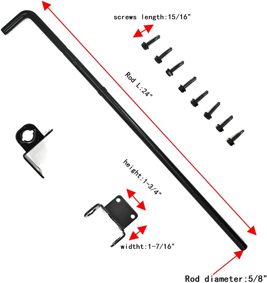 Cane Bolt Heavy Duty Gate Drop Rod 36 inch Steel with Black Finish -2 Pack for Double Door