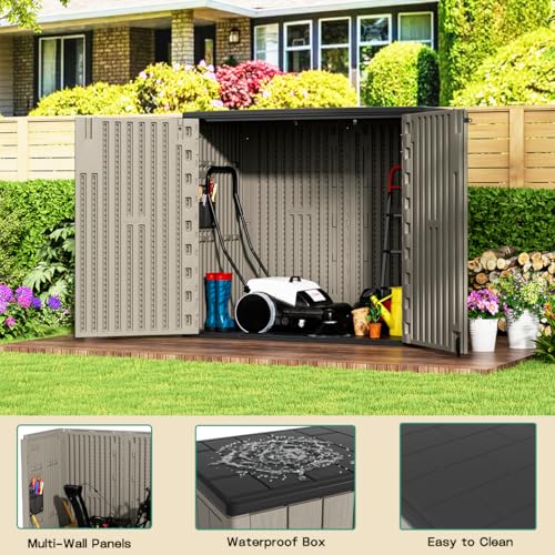 KINYING Outdoor Vertical Storage Shed,57 Cu.ft Outdoor Storage Cabinet Waterproof,Resin Sheds & Outdoor Storage Clearance for Garden,Patio,Backyard