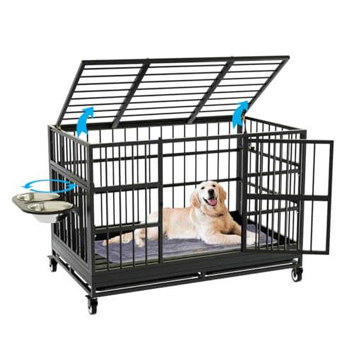 54 Inch Heavy Duty Dog Crate with Wheels，Indestructible Escape-Proof Dog Cage for Large Dogs