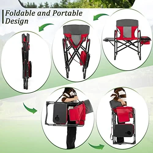 CHIUYN Camping Chair  Folding Directors Chair with    Pocket  Cooler Bag  Shoulder Strap  Handle   Chair   Chair  Support 400 Lbs Lawn Chair for