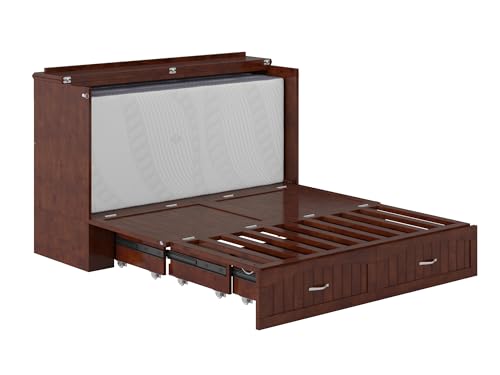 AFI Southampton Queen Murphy Bed Chest with Mattress, Storage, and Built-in Charger in Grey