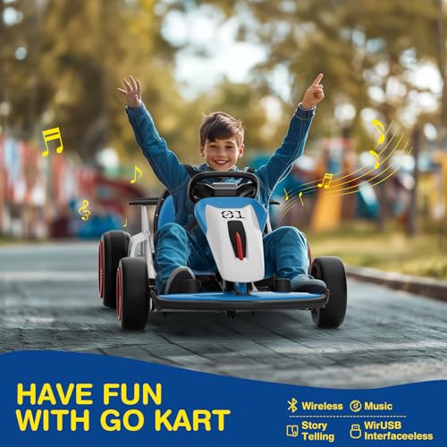 Planet X8 24V Electric Go Kart, 2x150W Drift Kart for Big Kids, 5-Point Safety Belt with Soft Start, Up to 8 MPH Racing Speed, 7AH Large Battery
