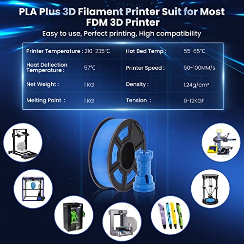 SUNLU 3D Printer Filament Bundle, PLA Plus Filament 10KG 1.75mm, Neatly Wound Filament for Most 3D Printer, 10 Colors, 1kg Spool