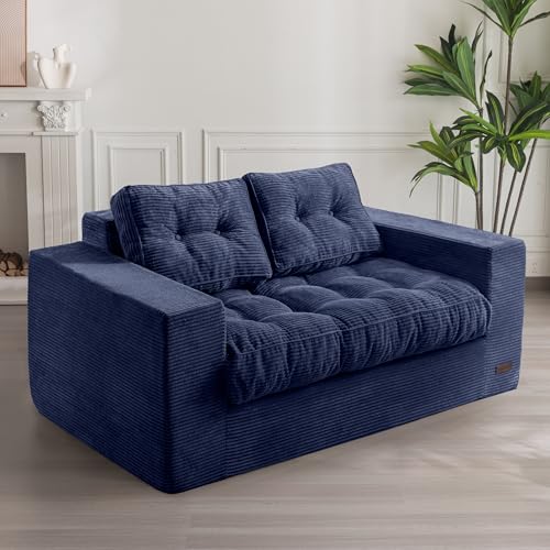 MAXYOYO 3 Seater Couch for Living Room, Boneless Couch with Tufted Cushion & Backrest, Upholstered Floor Sofa with Armrests, Sofa in A Box
