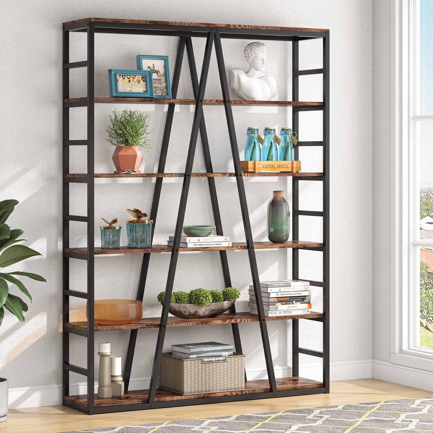 Tribesigns 6 Tier Bookshelf 71 inch Tall Bookcase, Industrial Etagere Bookcase and Bookshelves Modern Book Shelves for Living Room, Home Office