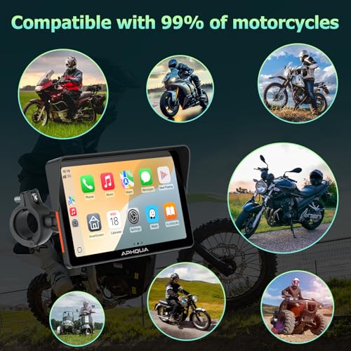 722 7-Inch Motorcycle GPS Navigation System with Apple CarPlay & Android Auto, Waterproof Touchscreen, Bluetooth, IP67 Waterproof for Motorbike