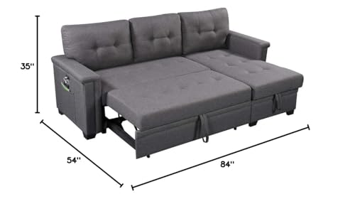 Ball & Cast Convertible Sofa Bed with Reversible Storage Chaise,Linen Sleeper Sofa Couch L Shaped Pull Out Couch Bed