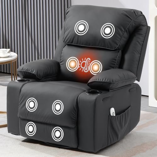 Rocker Recliner Chair with Massage and Heated, 360°Swivel Rocking Chairs with Cup Holders Remote Control for Living Room (Gray Oatmeal)