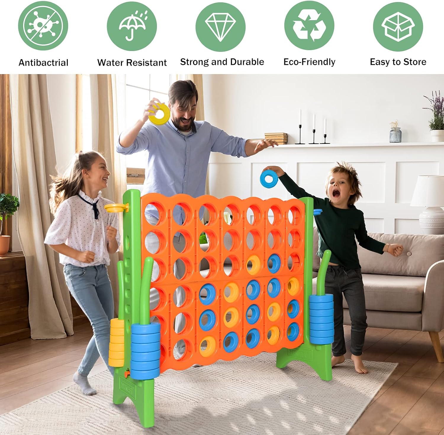 Oversized 4-to-score Jumbo connect in-a-row game Carry Bag Included,48”Giant plastic connect game set for Adults with cup holder,46 rings for kids