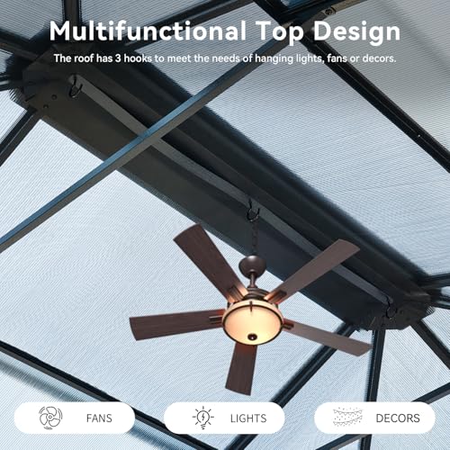 Aoxun 12'x16' Hardtop Gazebo, Aluminum Frame Permanent Pavilion with Netting and Curtains, Outdoor Polycarbonate Double Roof Canopy