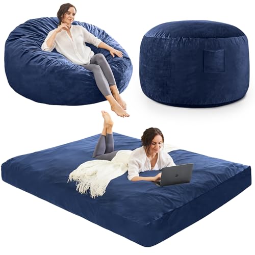 Bean Bag Chairs for Adults - Giant Bean Bag Chair Convertible Bean Bag Bed - Beanbag Chair with Micro Fiber Cover/Furniture Foam Filler