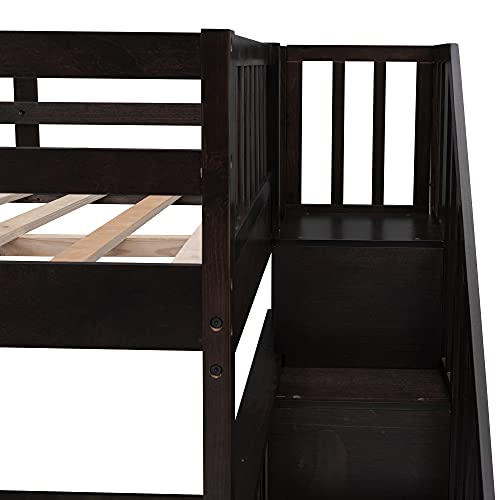 Ball & Cast Full Over Full Bunk Bed with Twin Size Trundle and Built in 4 Drawer,Wood Bunkbed w/Storage Ladder & Slat Support