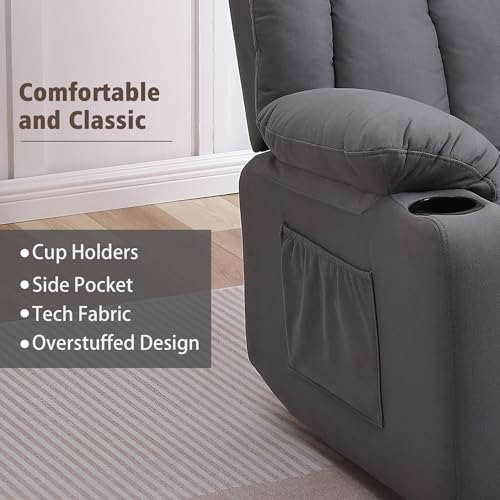 Rocker Swivel Recliner Chair for Adults, Overstuffed Large Manual Recliner Glider with Massage and Heat