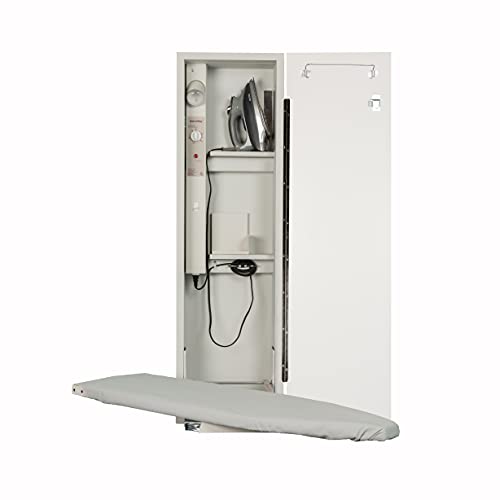 Iron-A-Way Built-In Ironing Center with 42 Inch Swiveling Ironing Board, Electrical System, Hot Iron Storage and Flat White Door-AE42FWU