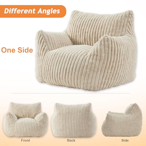 Giant Bean Bag Chairs for Adults with Filling Plush Fluffy Bean Bag Chairs for Teens with Armrests Comfy BeanBag Lazy Couch Sofa Chair for Bedroom