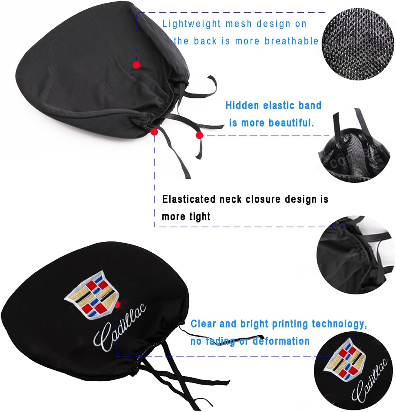 Lan yu 2Pcs Universal Cadillac Embroidered Headrest Cover ,Black Soft Elastic Auto Headrest Covers Fit for Cadillac Vehicles Interior Accessories