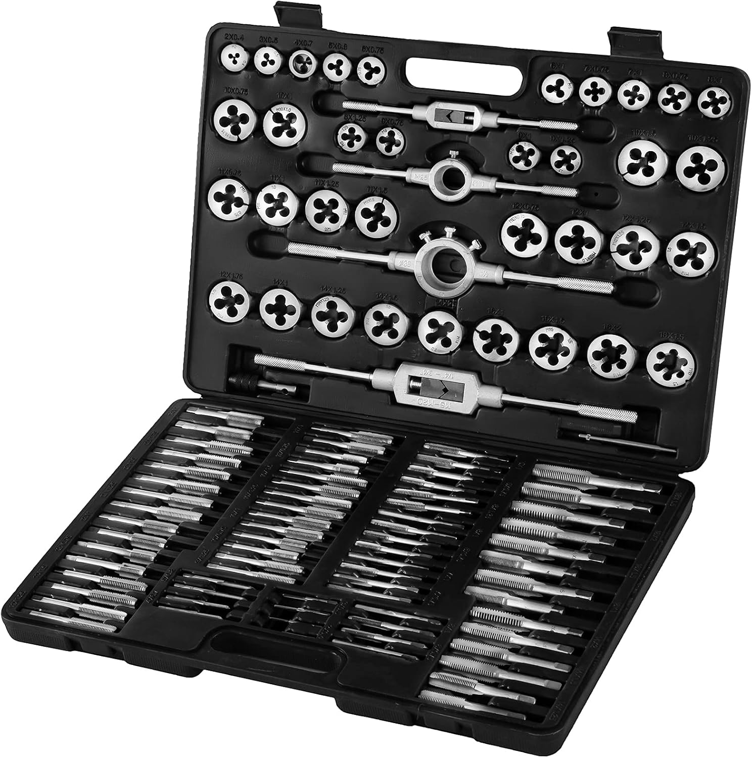 Happybuy 110Pcs Tap & Die Set Tungsten Steel Titanium Tap & Die Metric Tool Tap & Die Combination Set For Cutting External & Internal Threads Pack of