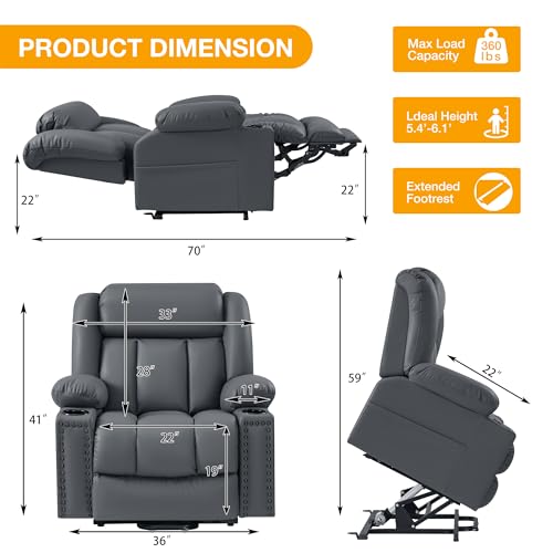 Triple Motor Large Power Lift Recliner Chair for Elderly with Heat and Massage, Lay Flat Lift Chairs for Seniors Infinite Position, Extended Footrest