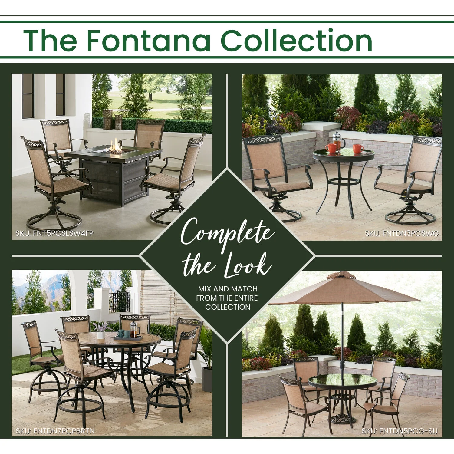 Hanover Fontana 9-Piece Aluminum Outdoor Dining Set, 42" x 84" Cast-Top Table