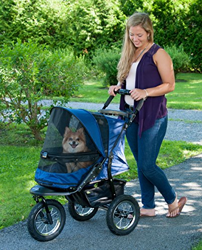 Pet Gear No-Zip Jogger Pet Stroller for Cats/Dogs, Zipperless Entry, Airless Tires, Easy One-Hand Fold, Cup Holder + Storage Basket, Navy