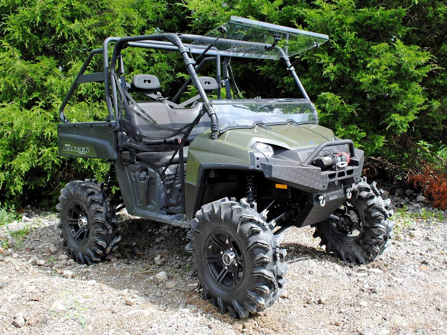 SuperATV Scratch Resistant Flip Windshield for 2016+ Polaris Ranger 570 Full-Size / Crew | 1/4" Thick Polycarbonate that is 250x Stronger than Glass