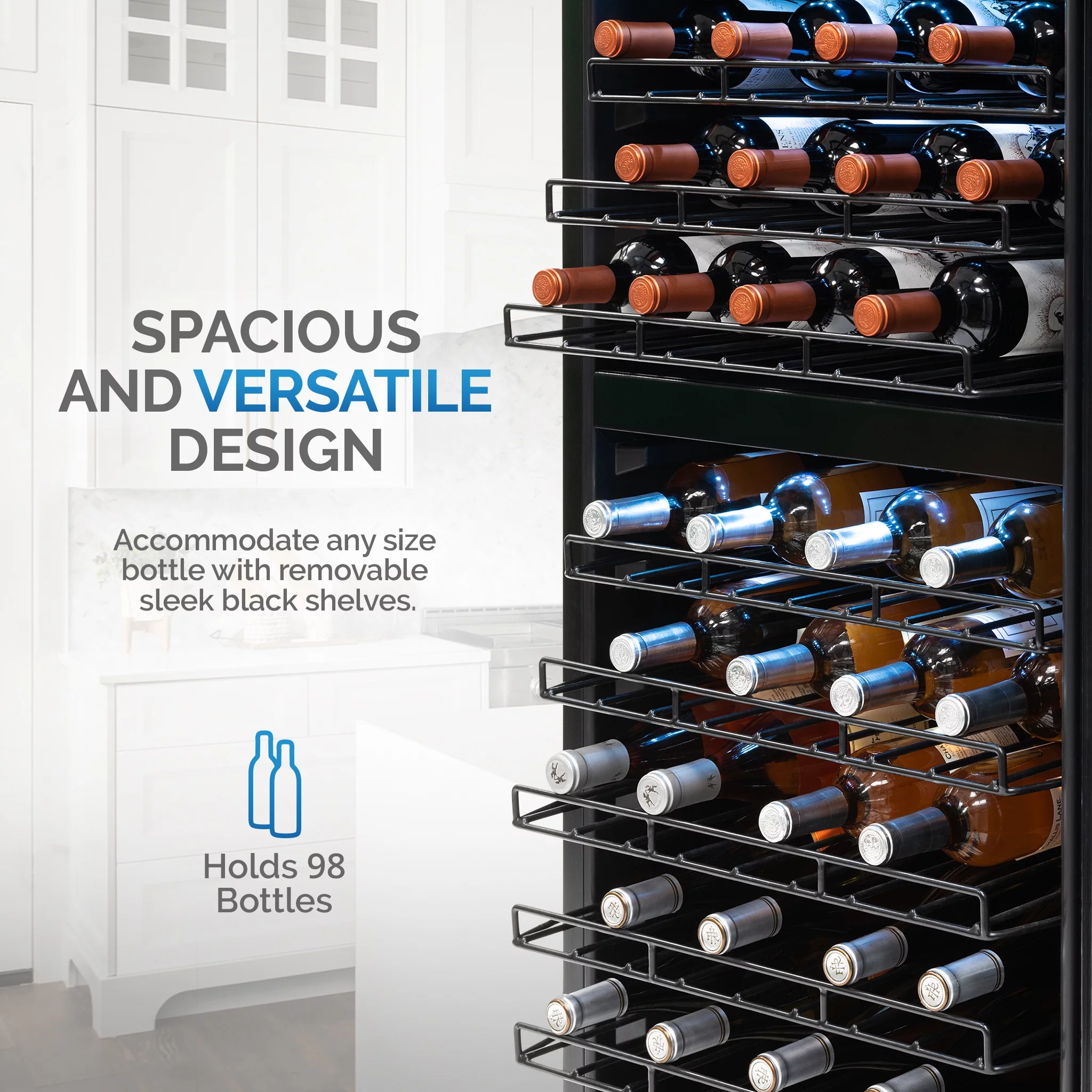 Newair Freestanding Wine Refrigerator, 98 Bottle Dual Zone Compressor Wine Fridge in Stainless Steel