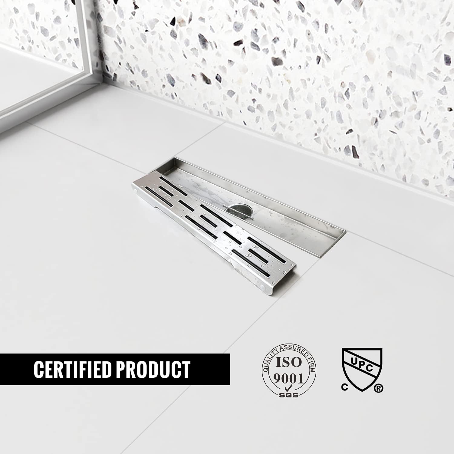 Linear Shower Drain 60 inch with Bar Pattern Grate, Professional Brushed 304 Stainless Steel, High Flow, Hair Catcher Shower Drain&hellip;