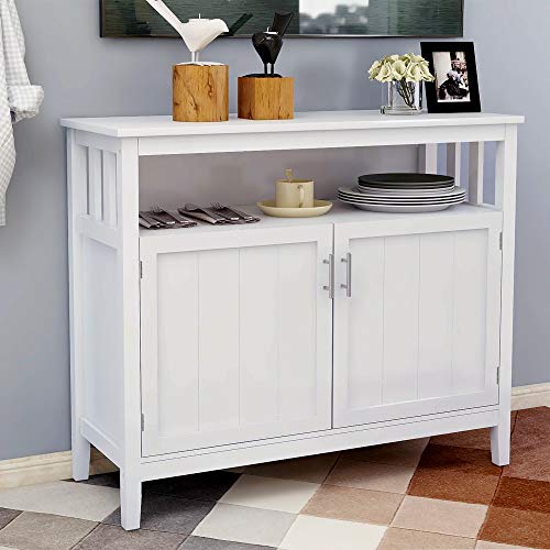 40 Inch Buffet Table with Shelves, Modern Storage Cabinet Side Table with 2 Doors and Metal Handles