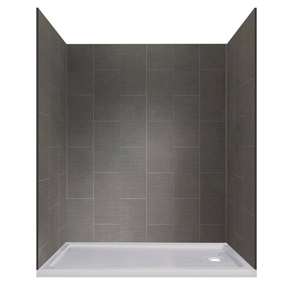 Foremost Jetcoat 32 in. x 60 in. x 78 in. Shower Kit in Quarry with Right Drain Base in White (5-Piece)