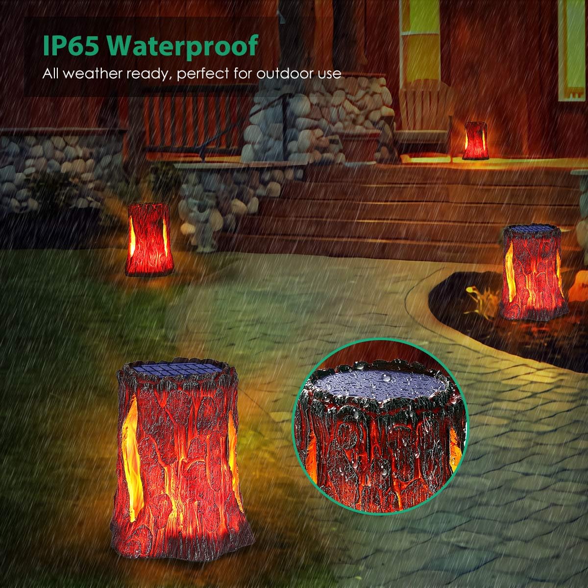 TomCare Solar Lights Outdoor Upgraded Larger Size Flickering Flame Solar Stump Lights Outdoor Decorative Solar Lantern Waterproof Patio Lights