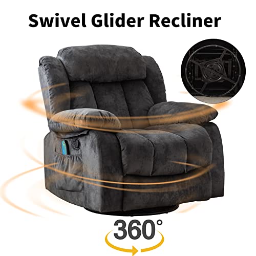INZOY Massage Swivel Rocker Recliner with Heat and Vibration, Manual Rocking Recliner Chair with Vibrating Massage