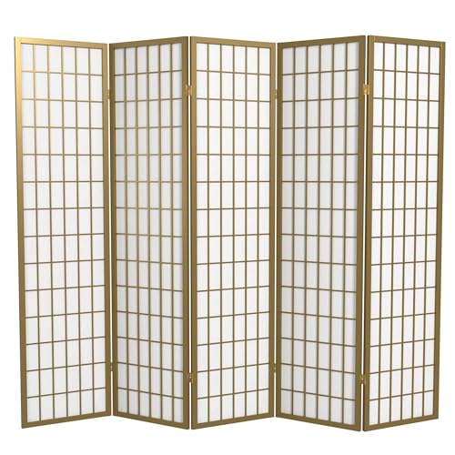 Red Lantern 6 ft. Tall Window Pane Shoji Screen-Natural-4 Panels Room Divider