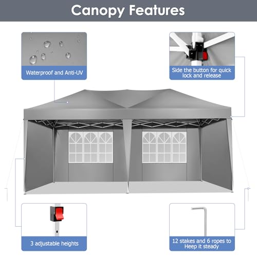 COBIZI Canopy 10x20 Pop Up Canopy Tent with 6 Sidewalls Party Tents for Parties Weddings Backyard Waterproof Canopy Outdoor Commercial Canopy Event