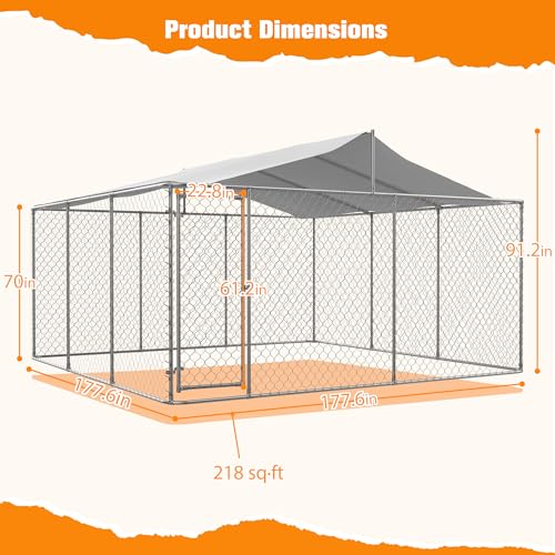 Large Outdoor Dog Kennel, Heavy Duty Galvanized Steel Dog Enclosure, Chicken Coop with Waterproof UV-Resistant Cover