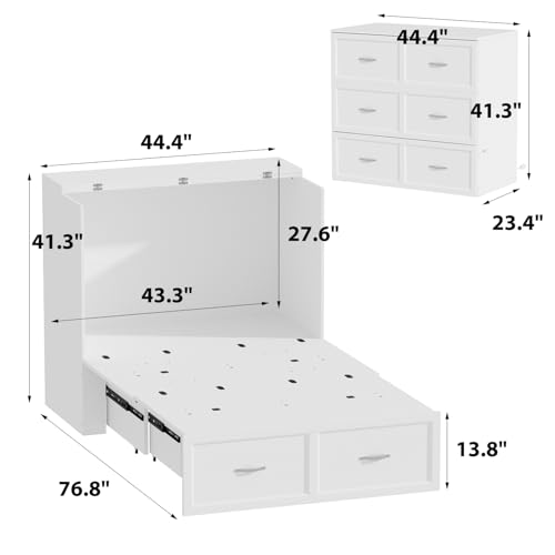 Twin Size Murphy Bed with Built-in Charging Station, 2-in-1 Bed Chest with Large Drawer