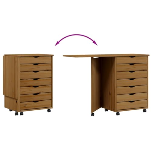 Foldable Design Rolling Cabinet with Desk, Folding Computer Desk with 7 Storage Drawers,Mobile Home Office Desk Study Writing Desk with Smooth Wheels