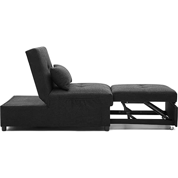 4-in-1 Sleeper Sofa Bed, HABITRIO Solid Wood Frame Polyester Upholstered Seating Couch w/A Pillow, Work As Ottoman, Single Chair