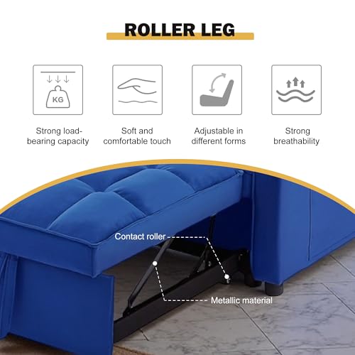 3 in 1 Sleeper Sofa Bed, Futon Sofa Bed for Living Room with Side Pocket, Black Sleepers Sofa Couch with Pullout Bed