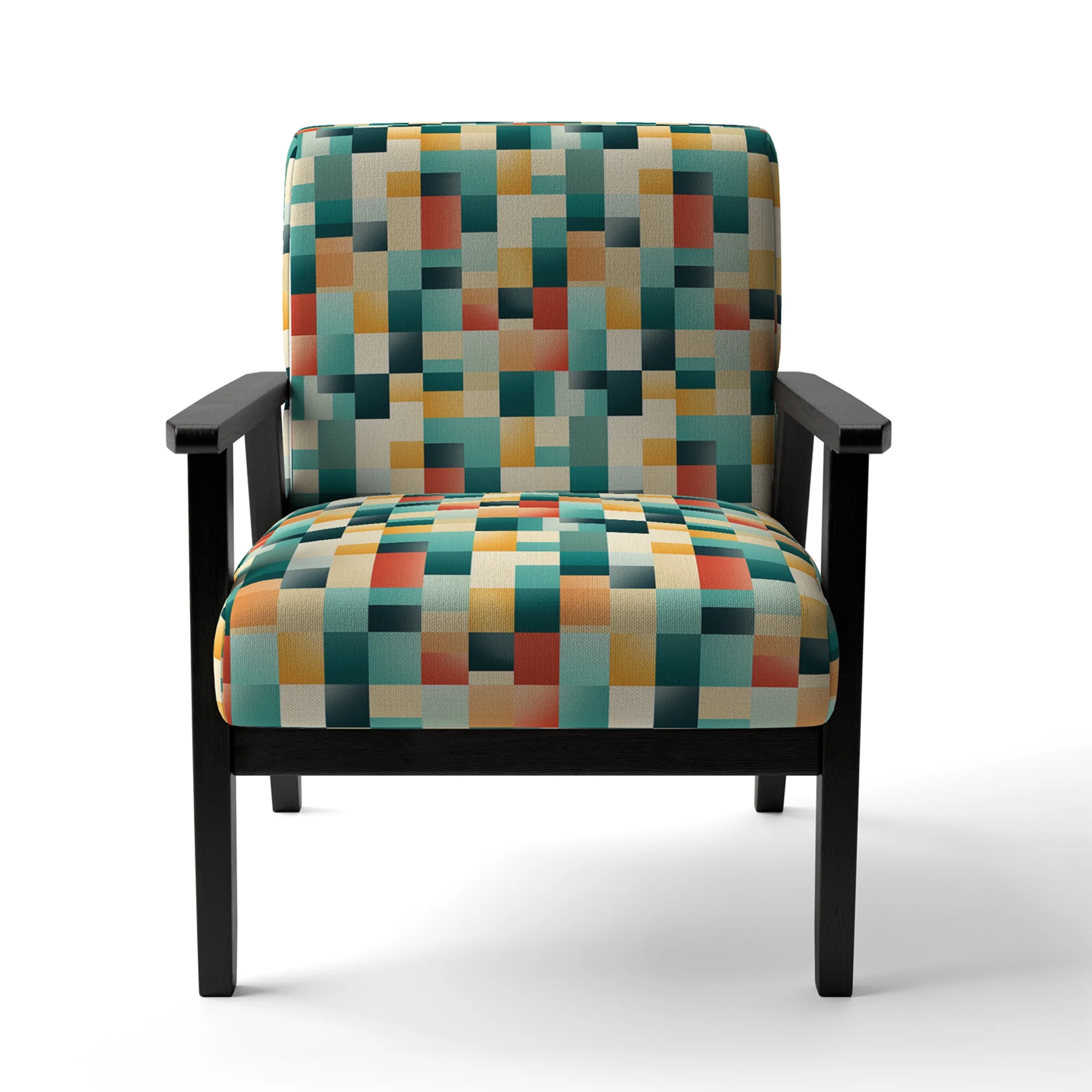 Designart "Orange And Green Popart Pop Culture Pixels I" Upholstered Striped Accent Chair and Modern & Contemporary Arm Chair