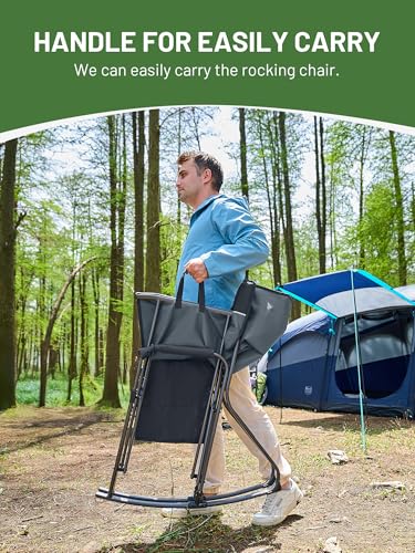 TIMBER RIDGE Folding Rocking Camping Chair, 400lbs Capacity Portable Oversized Outdoor Rocker with Hard Armrests, Cup Holder & Side Pocket