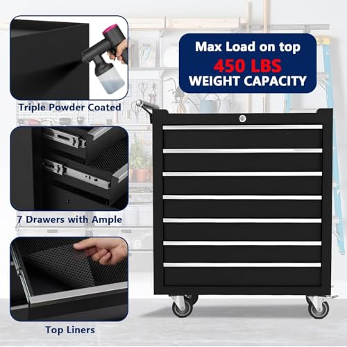 Rolling Tool Chest, 4 Drawers Tool Storage Cabinet, Toolbox with Wheels, Portable Tool Cabinet Organizer with Locking System & Drawer Liners
