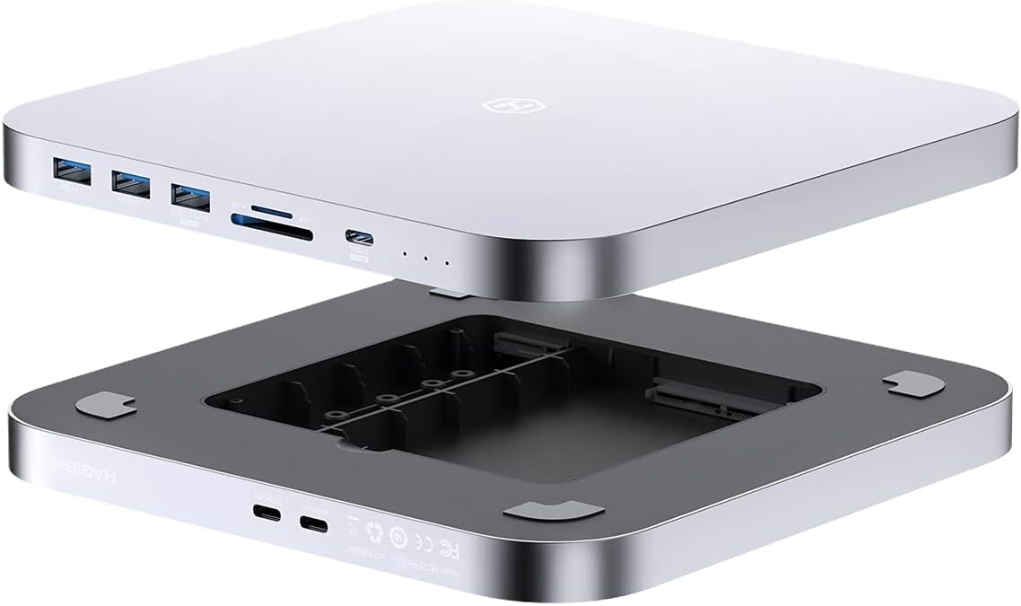 USB-C Hub with Hard Drive Enclosure, Hagibis Type-C Docking Station & Stand for Mac Mini M1 with SATA, USB 3.0