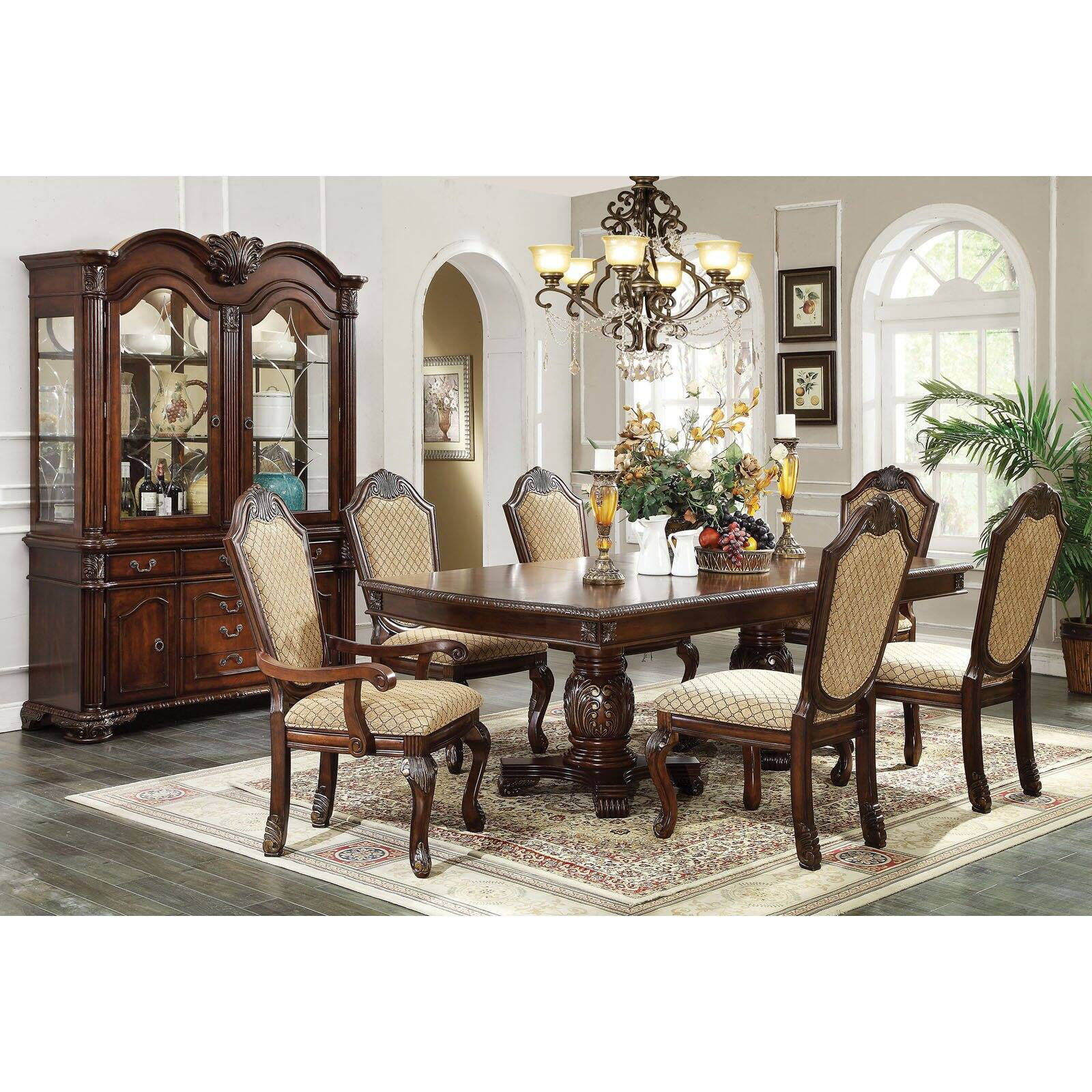 ACME Chateau De Ville Traditional Arm Chair (Set-2), Espresso fabric