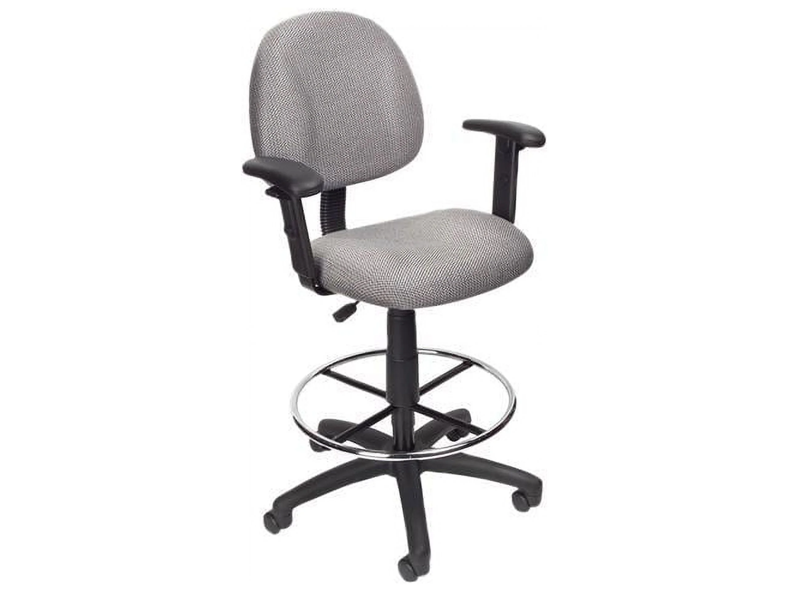 Boss Office Contoured Comfort Rolling Fabric Drafting Stool with Arms in Gray